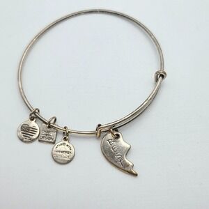 ALEX & ANI Best Friend Bracelet Half Heart Charm Bangle Silver Tone Made in USA!
